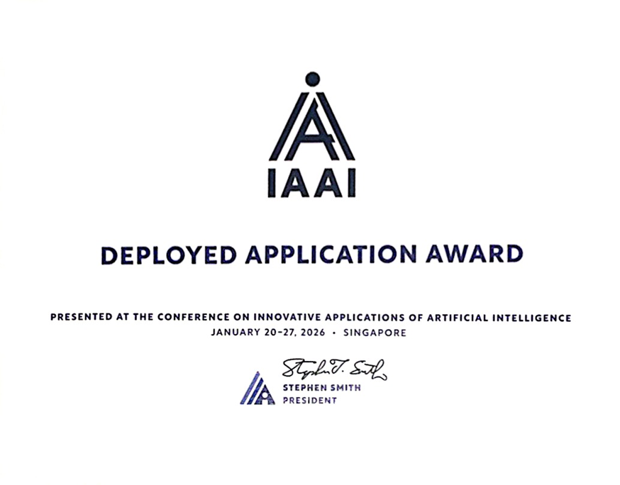 IAAI Deployed Application Award certificate